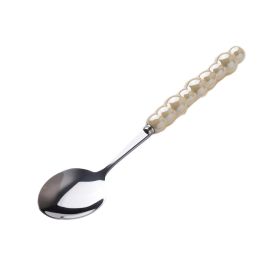 Light Luxury Ceramic Pearl Handle Knife Fork And Spoon Creative Stainless Steel Tableware (Option: Milk Yellow Spoon)