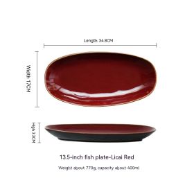 Glaze Kiln Oval Fish Dish Household Dinner Plate Long Plate Swing Plate (Option: Scale colored red-13inches)