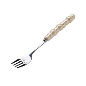 Light Luxury Ceramic Pearl Handle Knife Fork And Spoon Creative Stainless Steel Tableware (Option: Milk Yellow Dinner Fork)