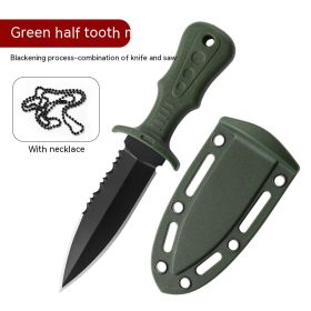 Outdoor Knife Straight Knife Camping Portable Fruit Knife (Option: Black Blade Green Handle Half-121)