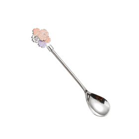 Creative 304 Cherry Blossom Dessert Coffee Cocktail Stirring Ice Spoon Hand Gift (Option: Short Handle Silver)