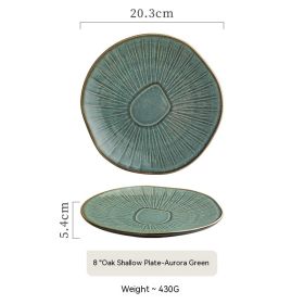 Retro Western Food Household Ceramic Oak Shallow Plate Restaurant (Option: Aurora Green)