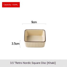 Ceramic Snack Plate Sauce Dipping Cold Dish Seasoning Dish (Option: Square Disc Khaki)