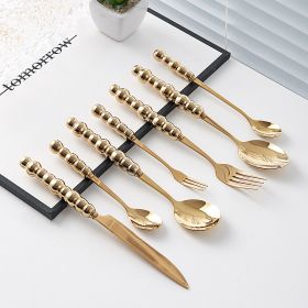 Light Luxury Ceramic Pearl Handle Knife Fork And Spoon Creative Stainless Steel Tableware (Option: golden set)