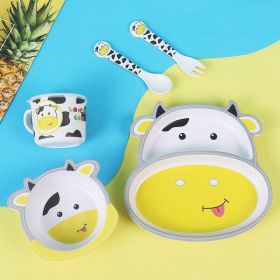 Bamboo Fiber Children's Tableware Set Cartoon Solid Food Bowl (Option: 053 Cow)