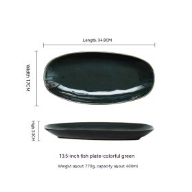 Glaze Kiln Oval Fish Dish Household Dinner Plate Long Plate Swing Plate (Option: Scale colored green-13inches)