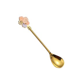 Creative 304 Cherry Blossom Dessert Coffee Cocktail Stirring Ice Spoon Hand Gift (Option: Short Handle Gold)