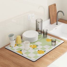 PU Leather Kitchen Countertop Draining Bar Table Insulation Bowl Plate Pot Absorbent Bathroom Mat (Option: Green Flower Square-30X40)